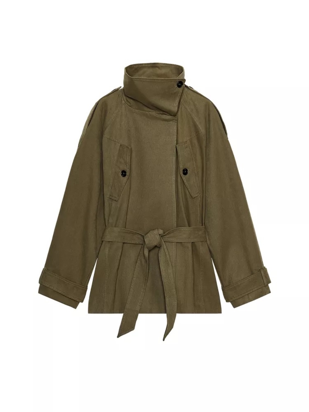 Zara Olive Green Belted Trench Jacket